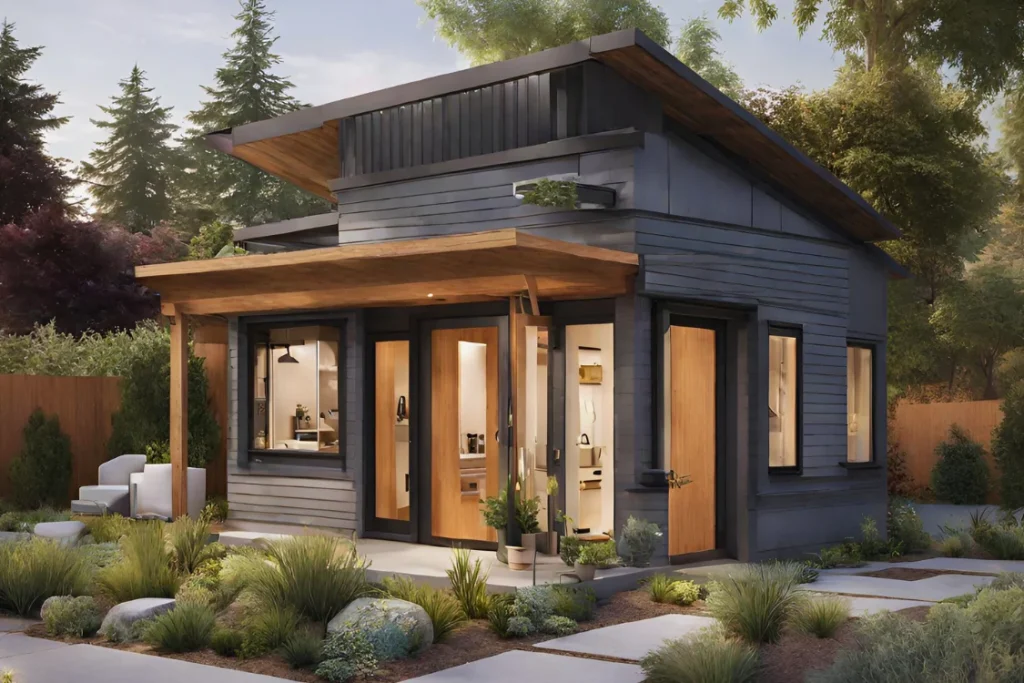 modern detached accessory dwelling unit (adu) with stylish wooden accents and landscaped garden by bb-builders pro
