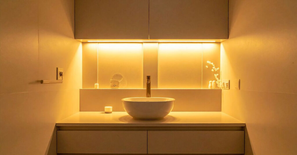 recessed lighting above the bathroom vanity