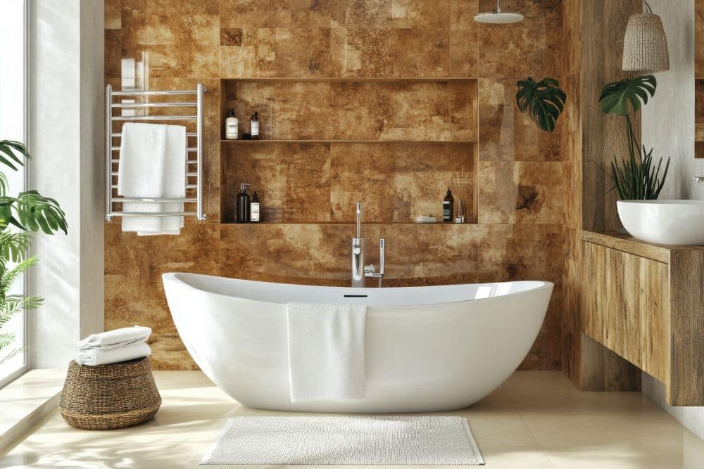 modern bathroom with a freestanding tub