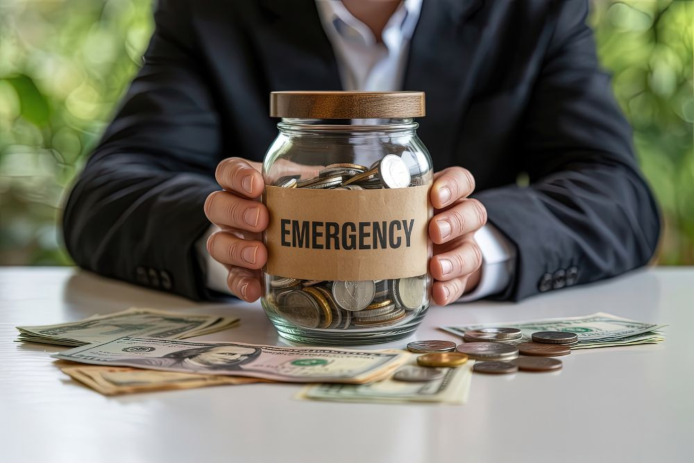 person holding a jar containing emergency funds