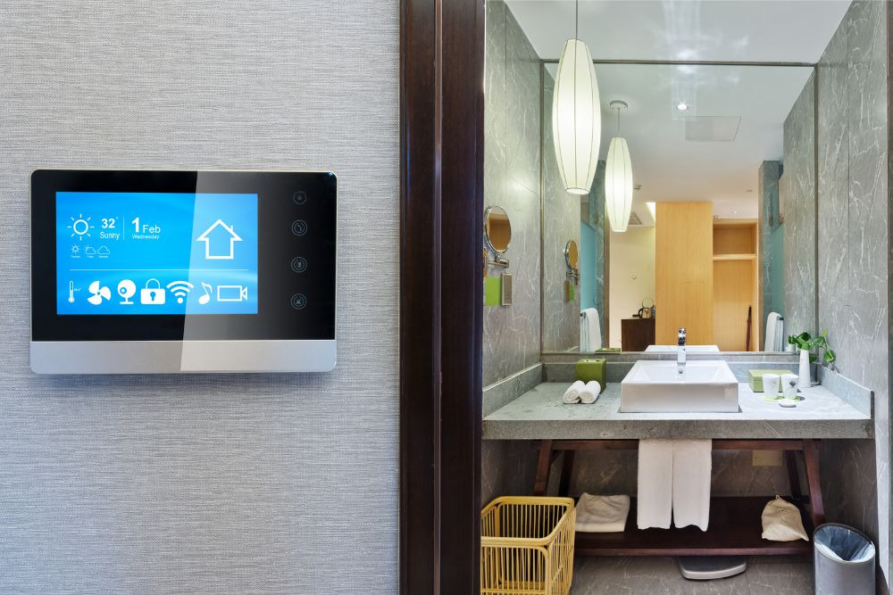 bathroom with touchscreen controlled features