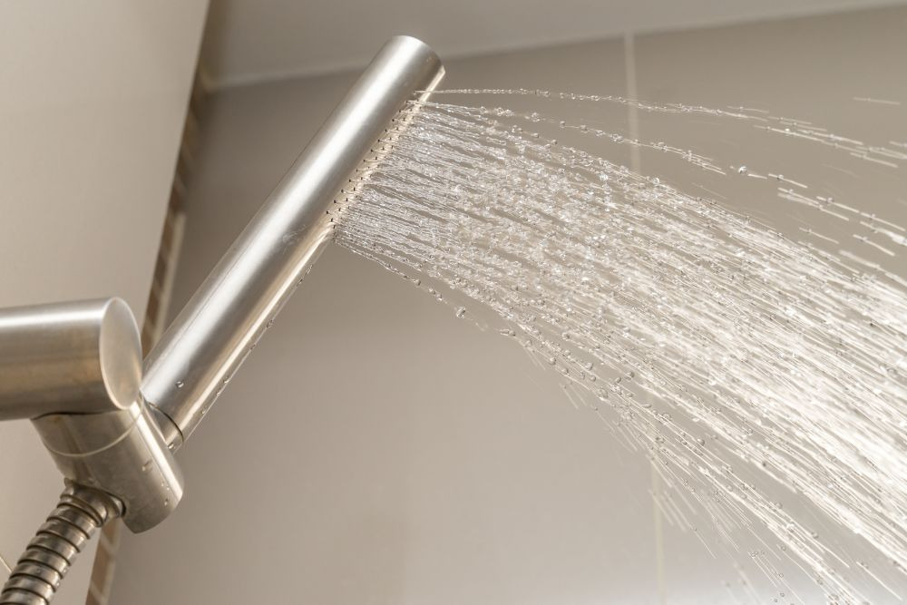 low-flow showerhead in operation