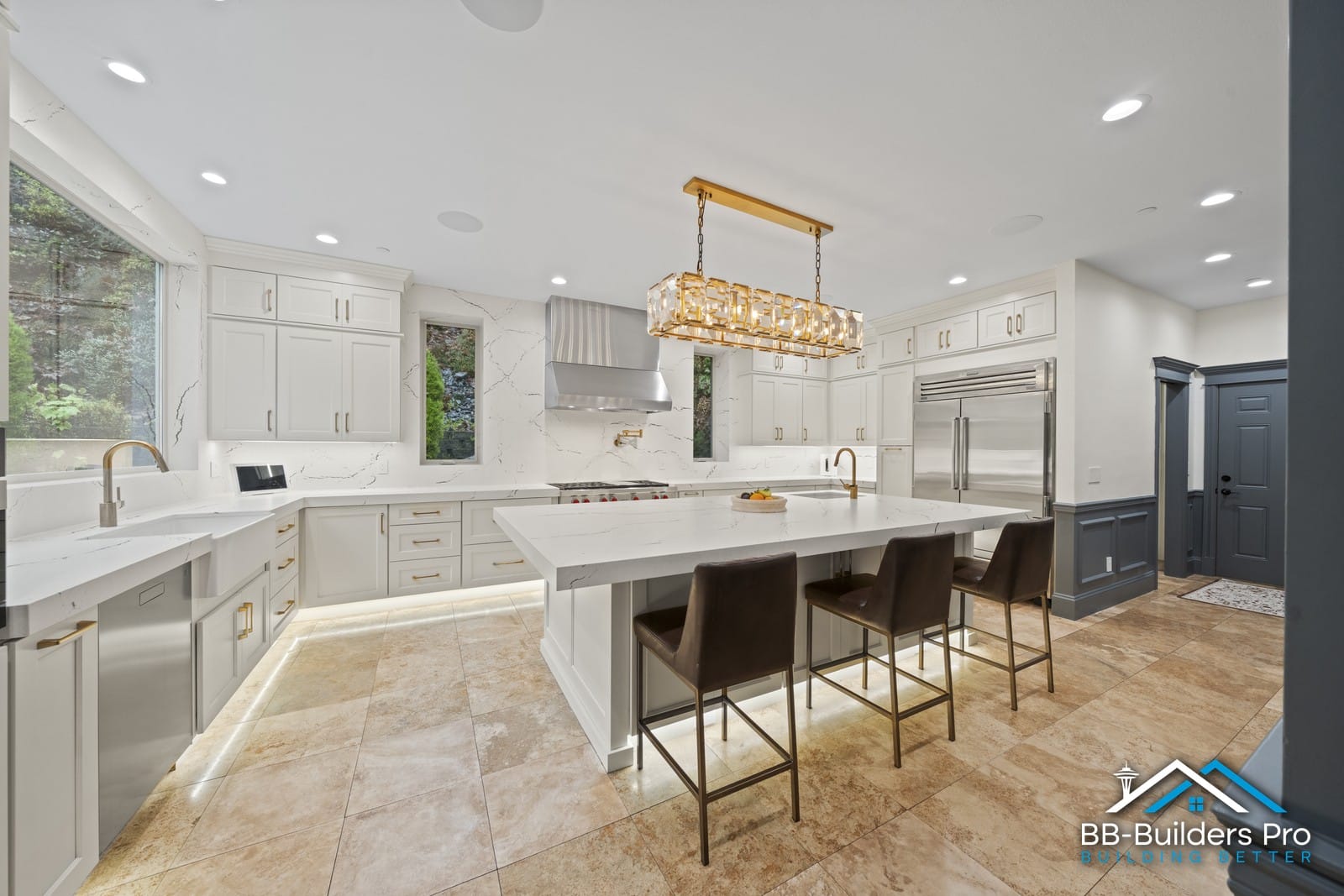 full kitchen remodel with island and new lighting — electrical and plumbing permit work in seattle