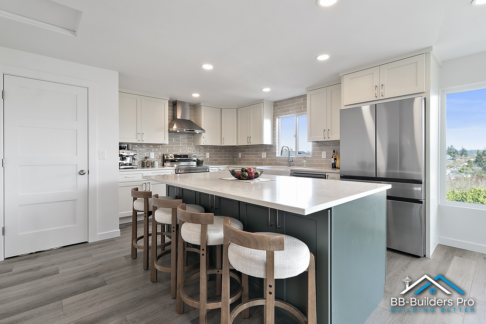 kitchen remodel with quartz counters and island seating, king county — bb-builders pro