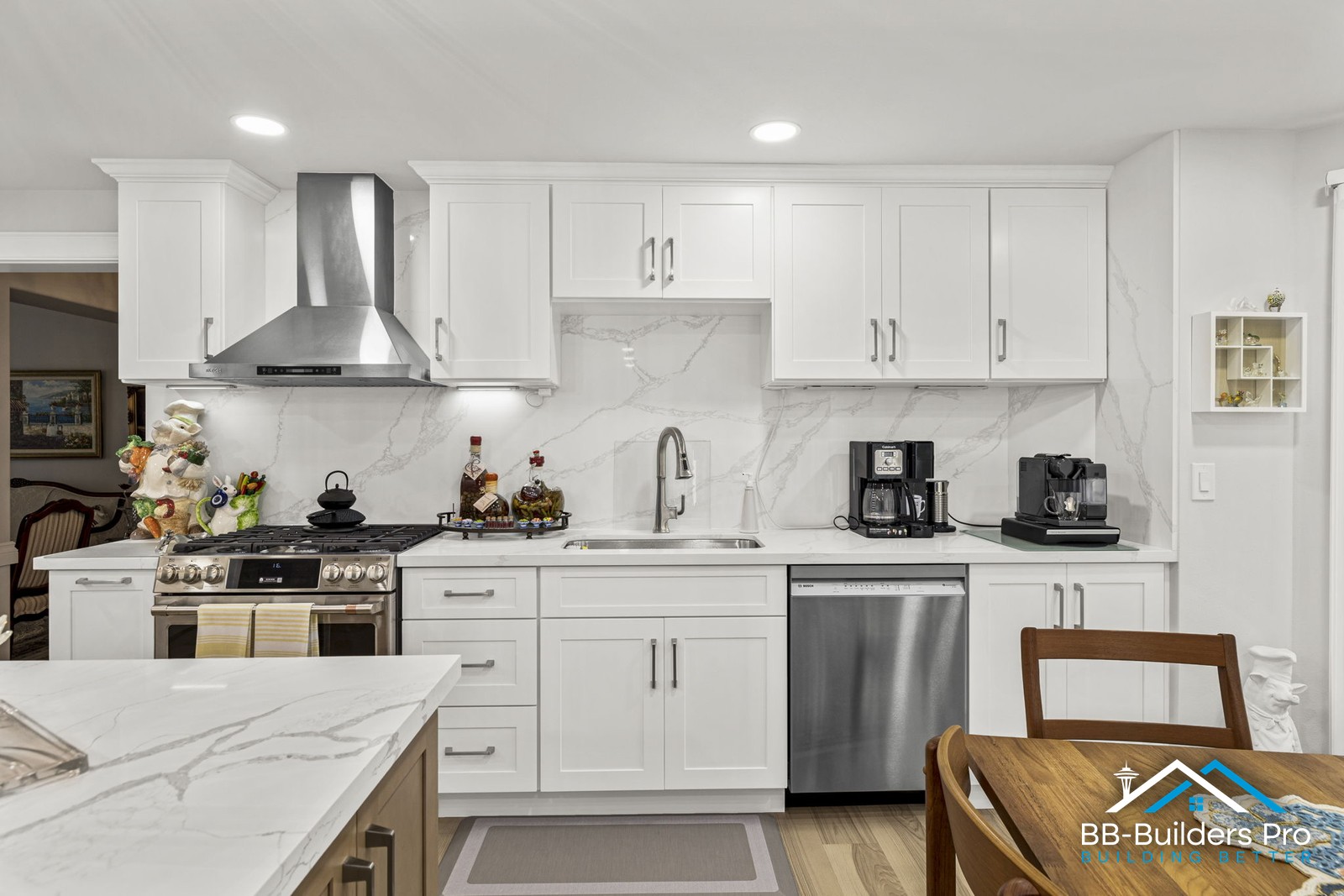 new white shaker kitchen cabinets installed during a seattle-area remodel