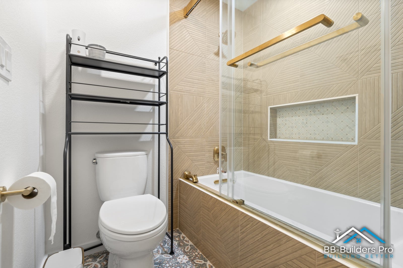 tub-shower combo with tile surround and glass door in a seattle bathroom remodel by bb-builders pro