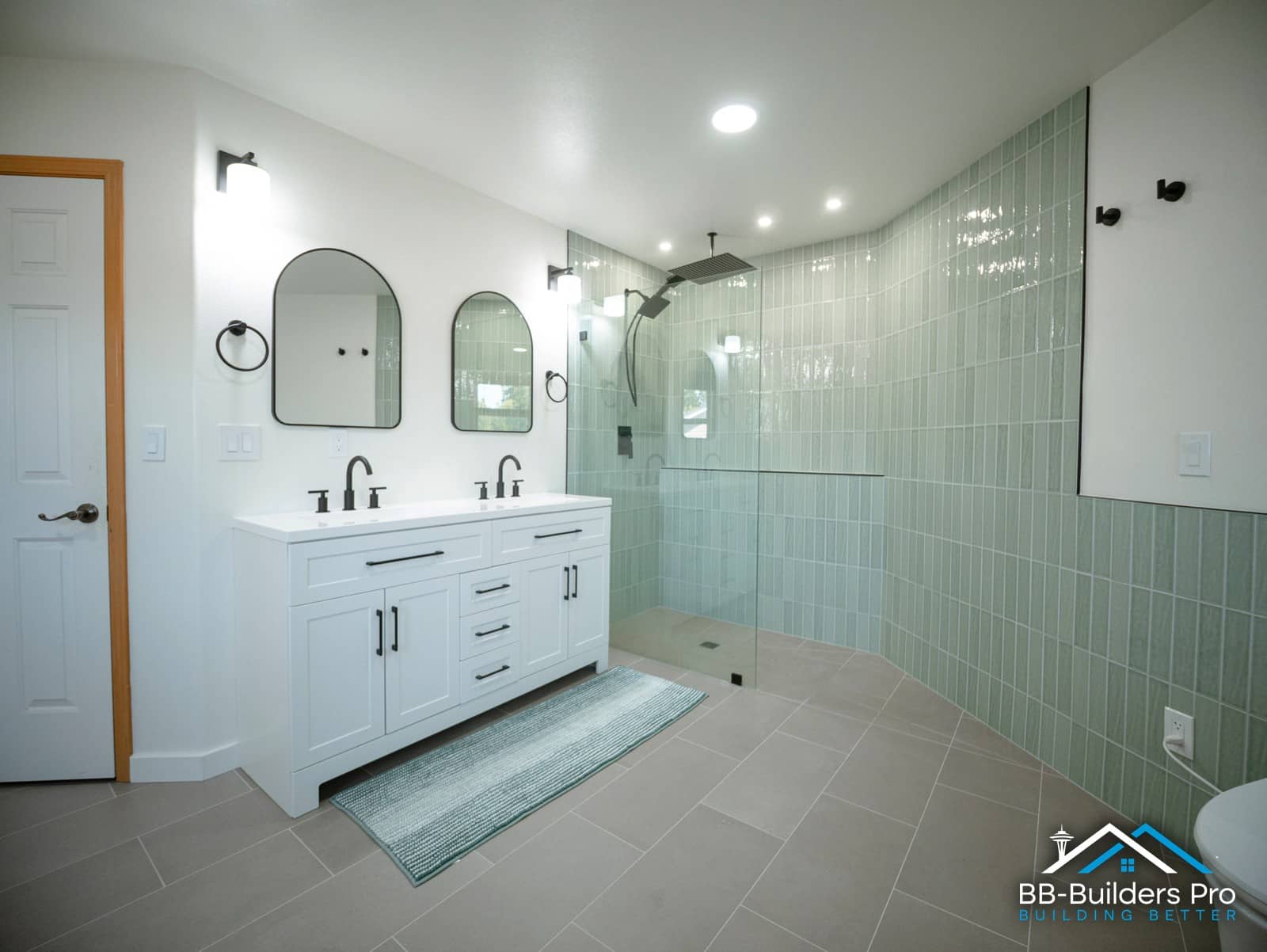 remodeled bathroom with walk-in shower from a seattle-area whole house remodel