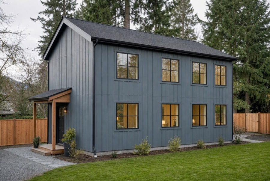illustrative rendering of a simple two-story rectangular cottage