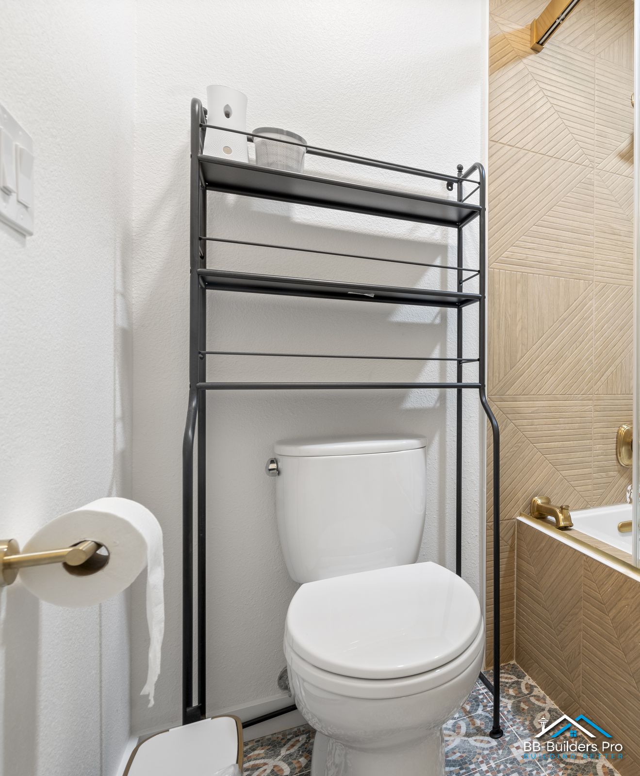 bathroom storage and toilet area, accessibility upgrade project