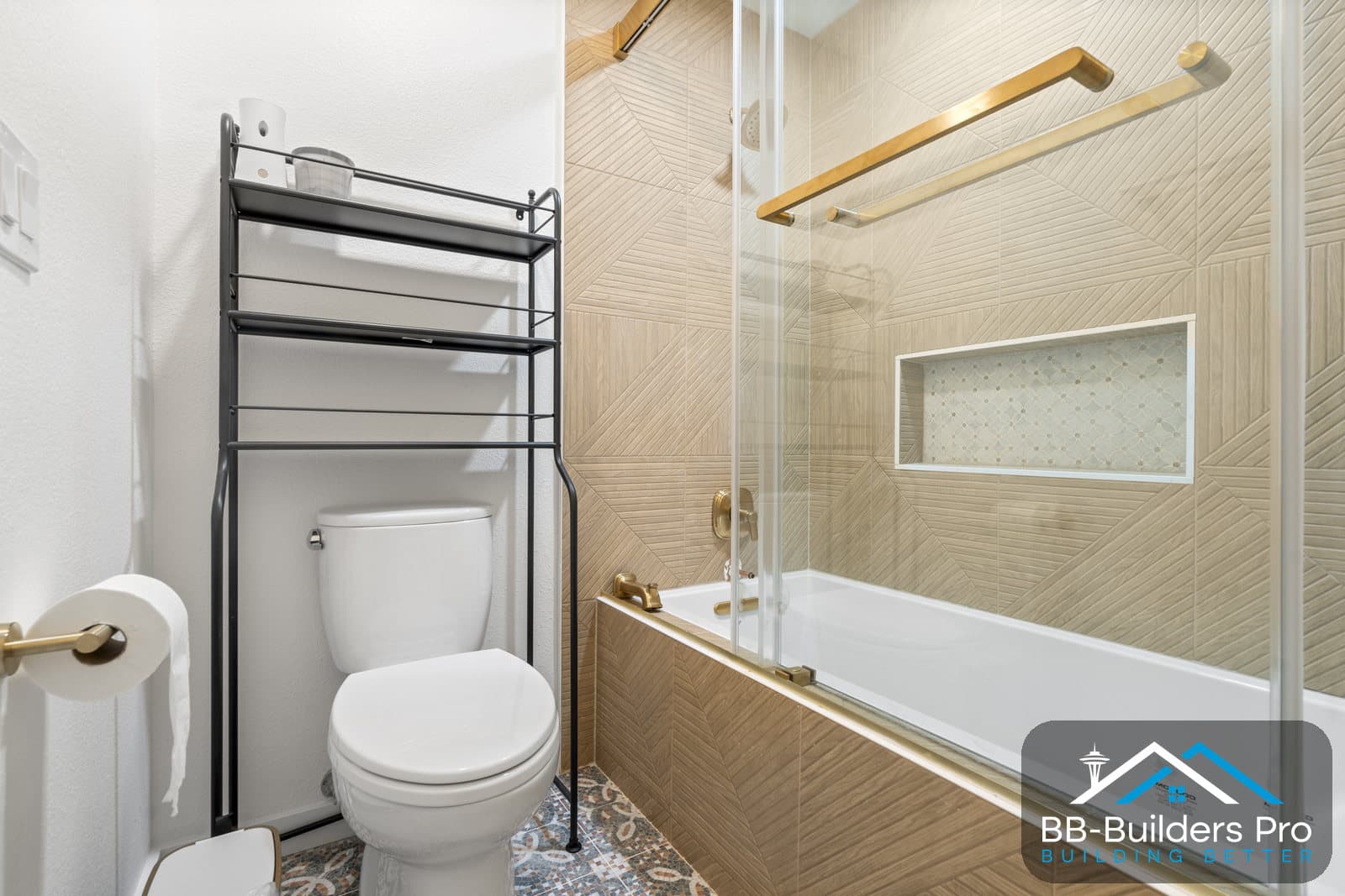 tub-shower surround with tiled walls and valve trim in a seattle bathroom remodel by bb-builders pro