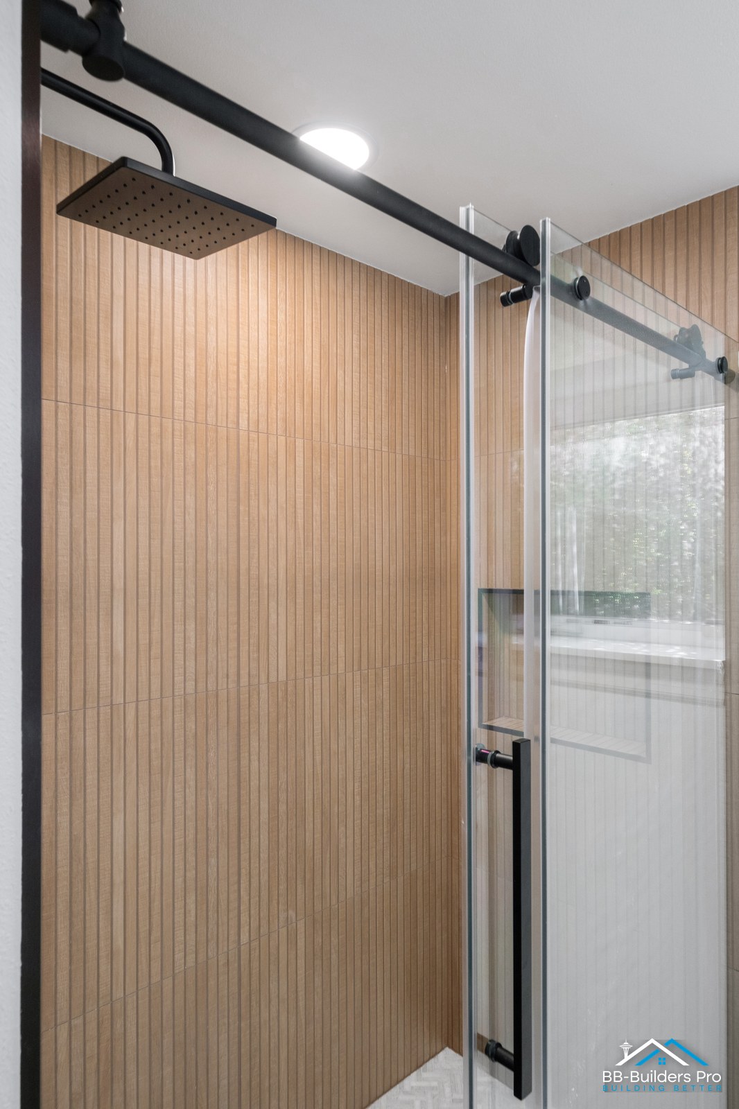 full-height tiled shower with sliding glass door, seattle wa